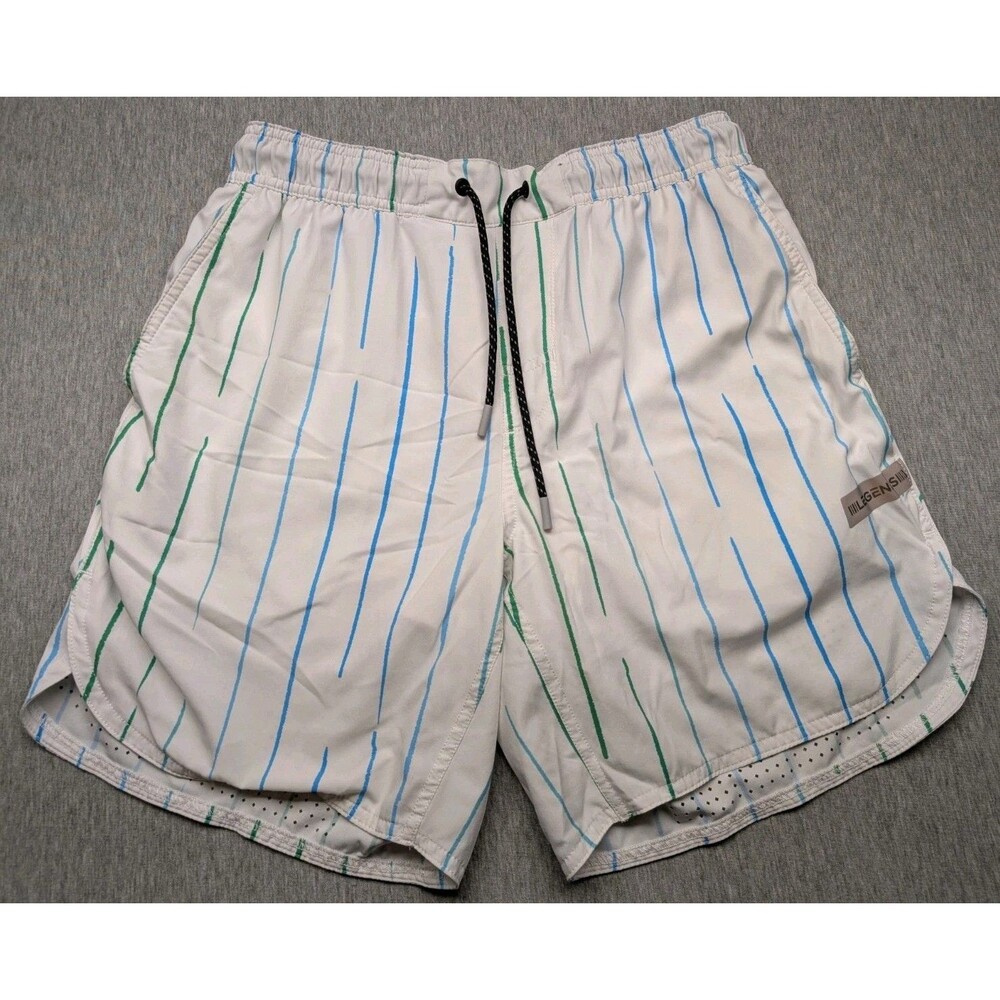 Legends Shorts Mens Medium Stripes White Performance Stretch Zip Pocket